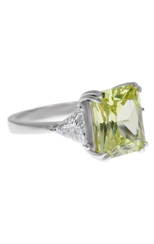 Kadın Sarı Taş Model Gösterişli Gümüş Yüzük