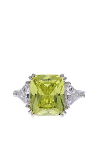 Kadın Sarı Taş Model Gösterişli Gümüş Yüzük