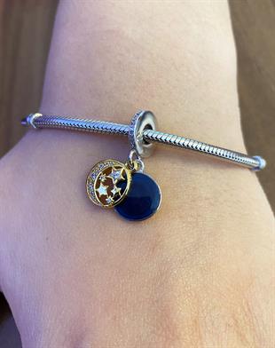 Kadın Seni Herşeyden Çok Seviyorum Yazılı Ay ve Yıldız Temalı Gümüş Charm