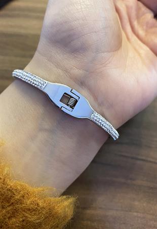 Kadın Silver Detay Yılan Model Çelik Bilezik