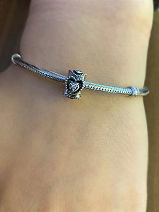 Kadın Sıra Kalpli Gümüş Charm