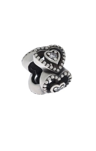 Kadın Sıra Kalpli Gümüş Charm