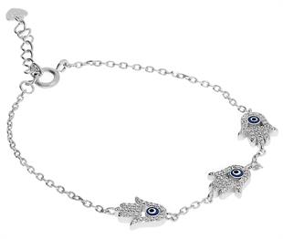 Kadın Sıralı Fatma Ana Eli Model Gümüş Bileklik 