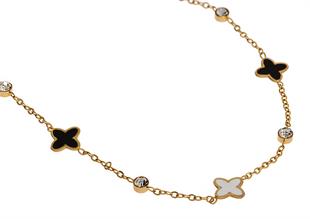 Kadın Siyah Beyaz Çiçek Model Taş Detay Çelik Halhal