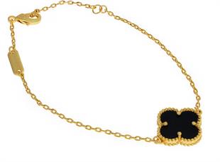 Kadın Siyah Renk Yonca Model Çelik Bileklik 