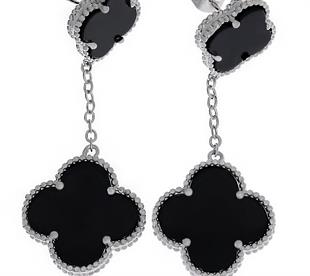 Kadın Siyah Renk Yonca Model İkili Çelik Küpe 