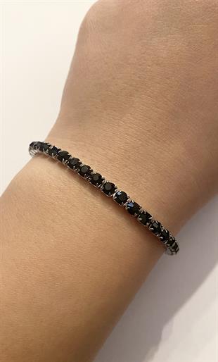 Kadın Siyah Taş Detay Çelik Su Yolu Bileklik