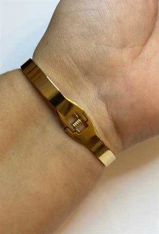 Kadın Siyah Yonca Model Çelik bilezik