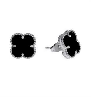 Kadın Siyah Yonca Model Çelik Küpe