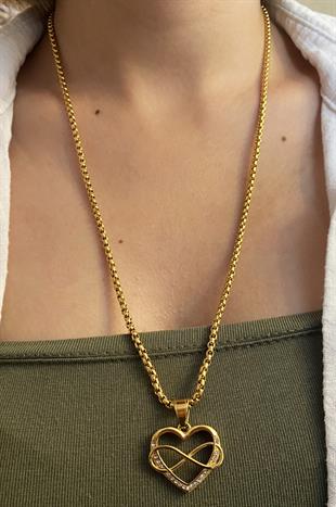 Kadın Sonsuzluk ve Kalp Detay Çelik Kolye