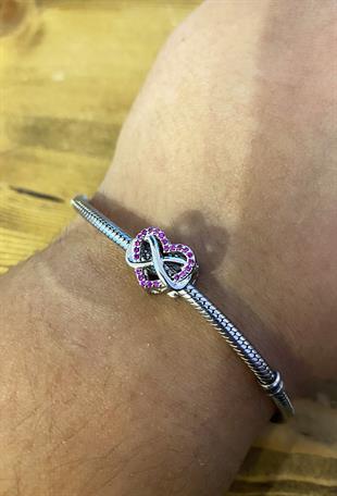 Kadın Sonsuzluk ve Kalp Model Pembe Taş Detay Gümüş Charm 