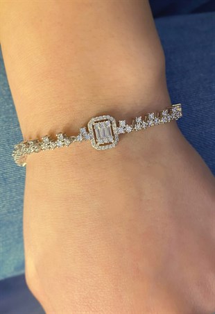 Kadın Tam Tur Taşlı Gümüş Baget Bileklik