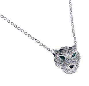 Kadın Taş Detaylı Panter Kafası Model Çelik Kolye