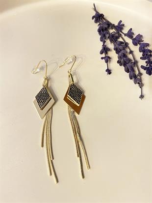 Kadın Taş Detaylı Sallantılı Çelik Küpe