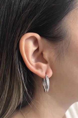 Kadın Tasarım Model Taşlı Çelik Halka Küpe 