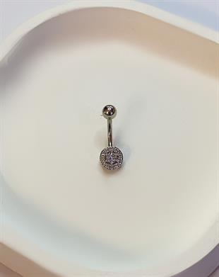 Kadın Taşlarla Çevrili Tek Taş Model Çelik Piercing