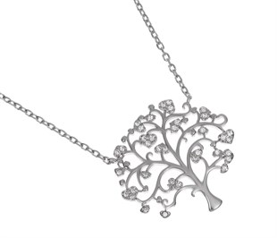 Kadın Taşlı Ağaç Model Gümüş Kolye