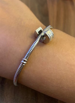 Kadın Taşlı Gümüş Charm