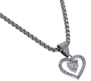 Kadın Taşlı Kalp Model Çelik Kolye