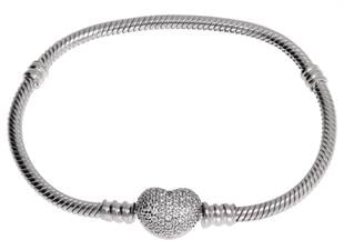 Kadın Taşlı Kalp Model Charm İçin Uygun Gümüş Bileklik