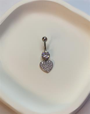 Kadın Taşlı Kalp ve Tektaş Model Çelik Piercing