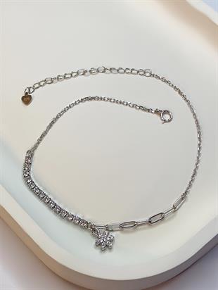 Kadın Taşlı Kar Tanesi Model Gümüş Halhal