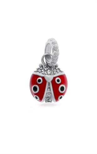 Kadın Taşlı Kırmızı Uğur Böceği Model Gümüş Charm