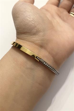 Kadın Taşlı Modern Çelik Bilezik