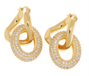 Kadın Taşlı Oval Çelik Küpe