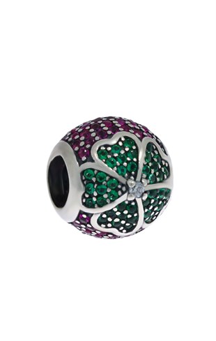 Kadın Taşlı Yonca Model Gümüş Charm