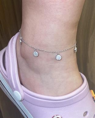 Kadın Taşlı Yuvarlak Detay Gümüş Halhal