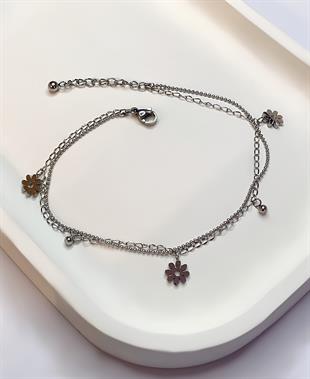 Kadın Üç Çiçek Model Çelik Halhal 