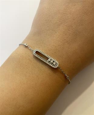 Kadın Üç Hareketli Taş Model Gümüş Bileklik