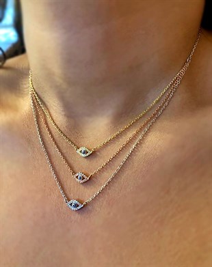 Kadın Üç Renk Göz Model Gümüş Kolye