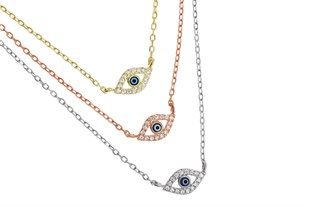 Kadın Üç Renk Göz Model Gümüş Kolye