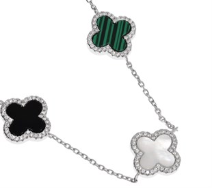 Kadın Üç Renk Yonca Model Gümüş Kolye 