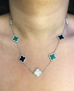 Kadın Üç Renk Yonca Model Gümüş Kolye 