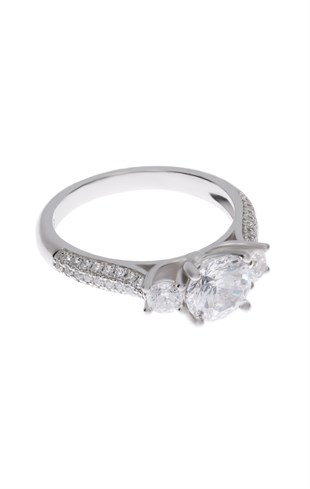 Kadın Üç Taşlı Gümüş Yüzük