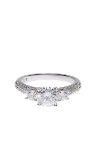 Kadın Üç Taşlı Gümüş Yüzük