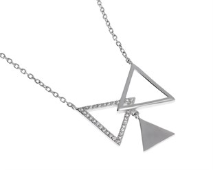 Kadın Üçgen Model Taşlı Gümüş Kolye