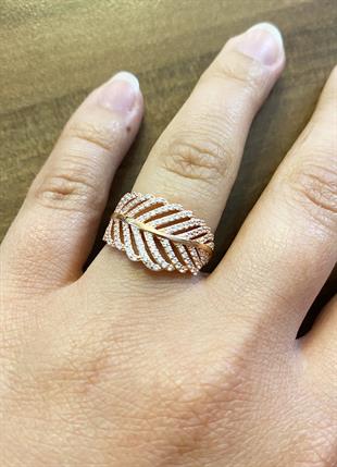 Kadın Yaprak Model Bakır Renk Gümüş Yüzük