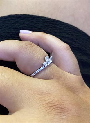 Kadın Yarım Çiçek Model Gümüş Şık Yüzük