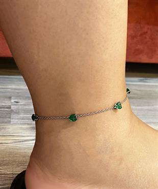 Kadın Yeşil Renk Kalp Model Taş Detay Çelik Halhal