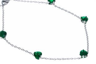 Kadın Yeşil Renk Kalp Model Taş Detay Çelik Halhal