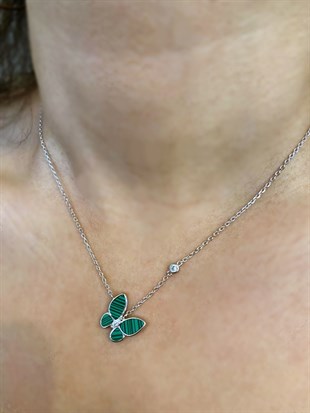 Kadın Yeşil Renk Kelebek Model Gümüş Kolye