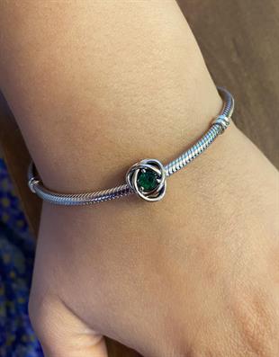 Kadın Yeşil Renk Sonsuzluk Sarmalı Gümüş Charm