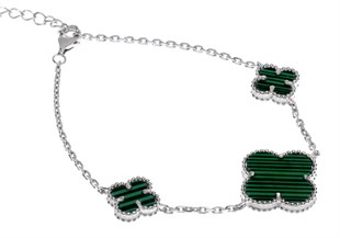 Kadın Yeşil Renk Üçlü Yonca Model Gümüş Bileklik