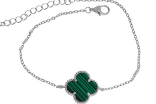 Kadın Yeşil Renk Yonca Model Gümüş Bileklik