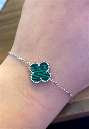 Kadın Yeşil Renk Yonca Model Gümüş Bileklik