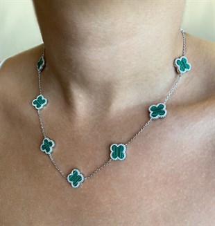 Kadın Yeşil Renk Yonca Model Gümüş Kolye